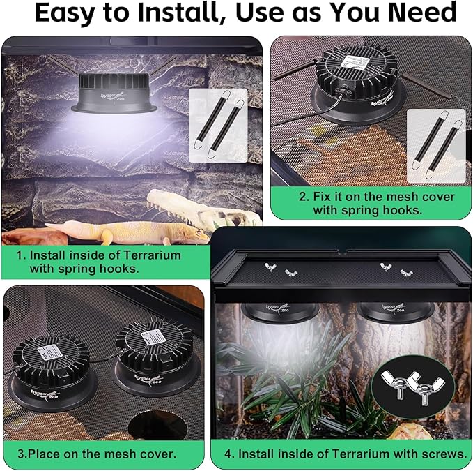 UVB Light for Reptiles, UVA UVB Reptile Light Fixture with Timer LED UVB Bulb for Bearded Dragon Gecko Turtle Chameleon Lizard, 2 Pack Adjustable Brightness UVB Lamp for Reptile Tank Accessories Black