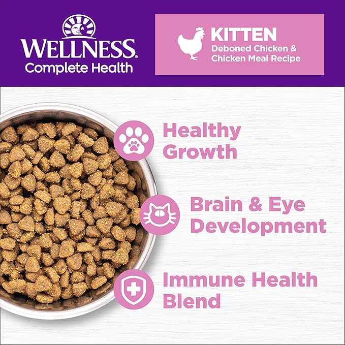 Wellness Complete Health Kitten Dry Cat Food for Indoor & Outdoor Cats, Wholesome Grains, Natural, Original Turkey, Turkey Meal and Chicken (5 Pound Bag)
