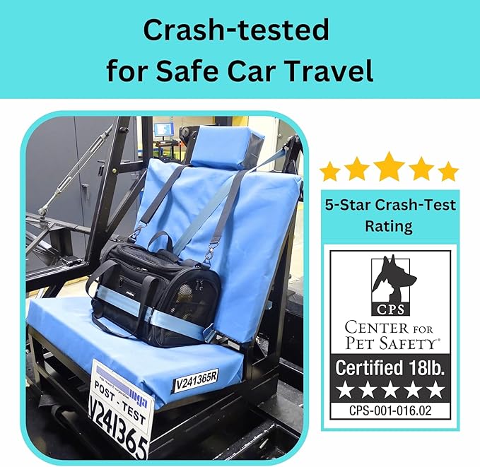 Crash-Tested & Airline Approved Dog Carrier (Test with FMVSS 213b -5 Star Safety Rated) | Expandable, Zipper Locks, Fan Pocket | TSA Pet Carrier Airline Approved & Cat Car Seat for Pets Under 9lbs
