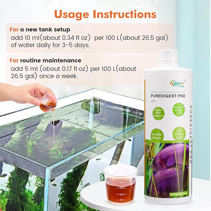 hygger Aquarium Water Bio-Clarifier, Reducing Fish Waste and Cleaning Organic Sludge, Natural Fish Tank Aquarium Leave-in Waste Management Solution for Freshwater and Saltwater Tanks, 300 ML
