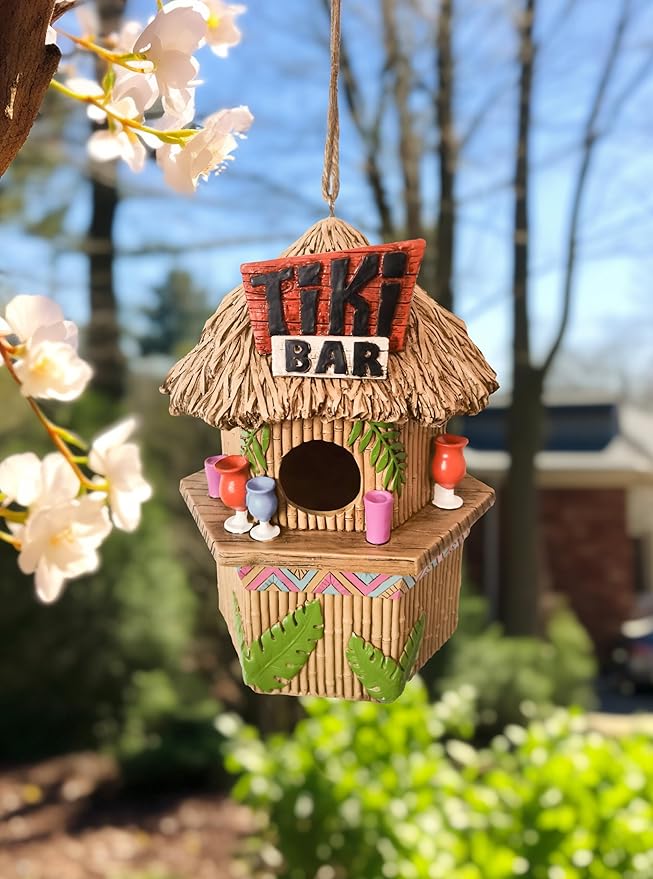 Spoontiques - Birdhouse - Garden Décor - Decorative Bird House for Yard and Garden Decoration - Hanging Novelty for Outdoor Patio - Tiki Bar Birdhouse