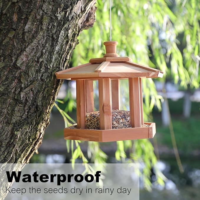 Bird Feeders for Outdoors Hanging Rain-Proof Roof Platform Wild Bird Feeder for Outdoors Garden Decoration (Large)