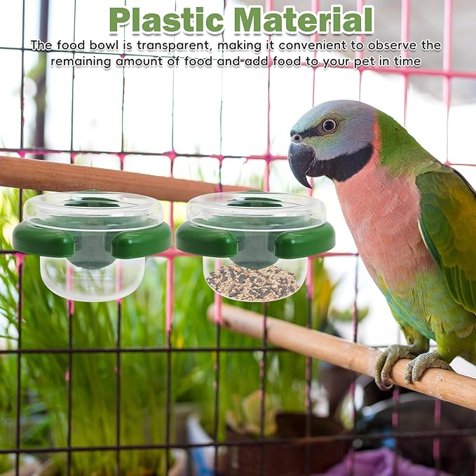 PINVNBY 4 PCS Bird Bowls for Cage with Clamp,Transparency Birds Cage Feeders Easy to Install Parakeet Feeder Small-Sized Detachable Bird Bowl for Finches Lovebirds and Long-Tailed Parrots (Green)