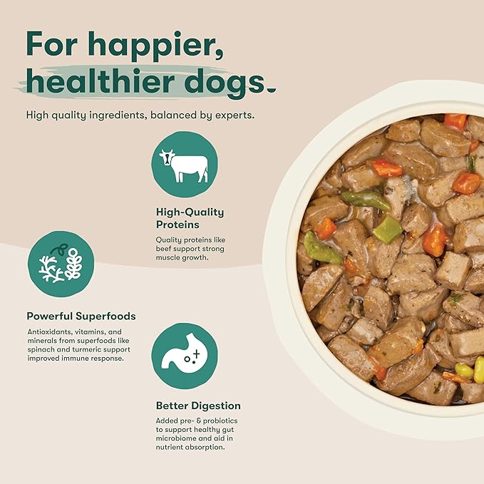 Jinx Bone Broth Stew for Dogs - Beef & Vegetables Recipe - Grain-Free Wet Dog Food & Topper for Picky Eaters - Promotes Lean Muscle Growth, A Healthy Coat & Improved Digestion - 13 Oz, 12 Pack