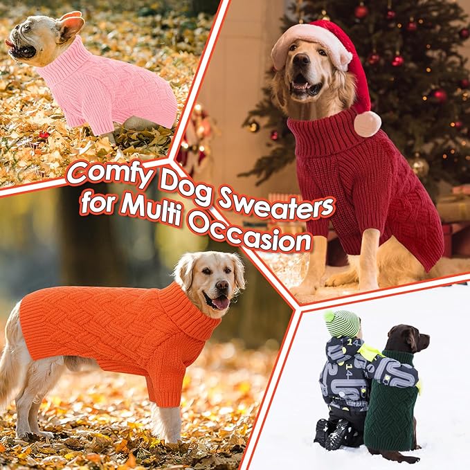 AOFITEE Small Dog Sweater, Dog Sweaters for Small Dogs Male, Thick Dogs Winter Sweatshirt Girl Boy, Pet Halloween Sweater, Classic Cable Turtleneck Holiday Knitwear for Pug Dachshund (Orange, S)