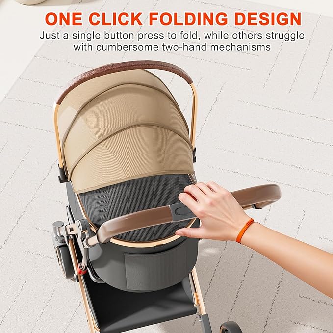 Dog Stroller with 4 Wheels, Folding Pet Stroller for Small, Medium Dogs and Cats up to 50lbs, Detachable Carrier, Storage Basket, Car Seat 3 in 1 Multifunctional (Brown)