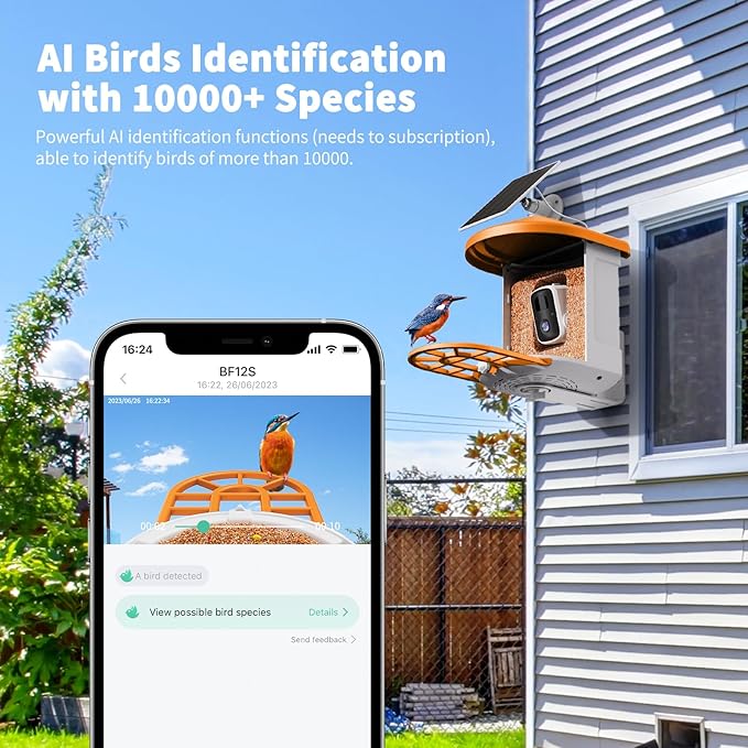 Bird Feeder with Camera with AI Identify Birds Species Solar Panel, Live View, Instant Arrival Alerts