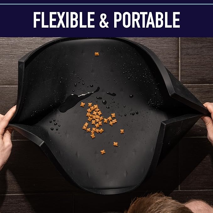 Leash Boss Cat Food Mat & Pet Feeding Tray - 30" x 22" Gray XXL - Waterproof Silicone Tray - Raised Edges Non-Slip for Dog Bowl & Dog Water Bowl