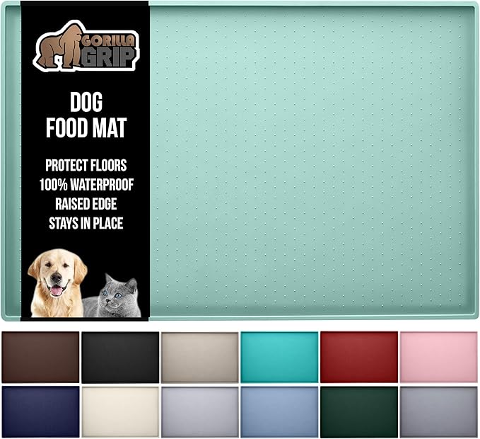 GORILLA GRIP 100% Waterproof Raised Edge BPA Free Silicone Pet Feeding Mat, Dog Cat Food Mats Contain Spills Protects Floors, Placemats for Cats and Dogs Water Bowl, Pets Accessories 32x24 Mint