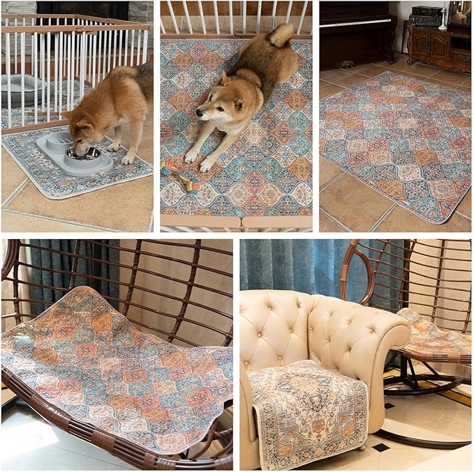 nunubaby 2PACK Washable Pee Pads for Dogs, Stylish, Non-Slip and Leak-Proof Pee Pads. Reusable Potty Pads for Dogs for Crates and Floors.(Beige/Multi, 72" x72")
