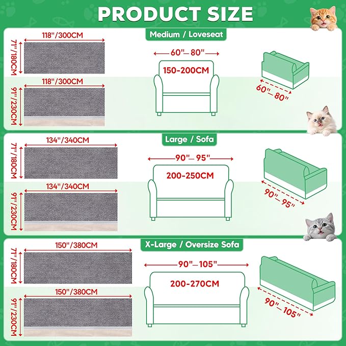 Loiion Cat Scratch Furniture Protector - Anti-Slip, Waterproof Sofa Cover to Keep Cats Off, Pet-Friendly Couch Protectors for 3 Cushion Couch, Gray Anti-Scratch Couch Cover for Pets and Kids 134"X71"