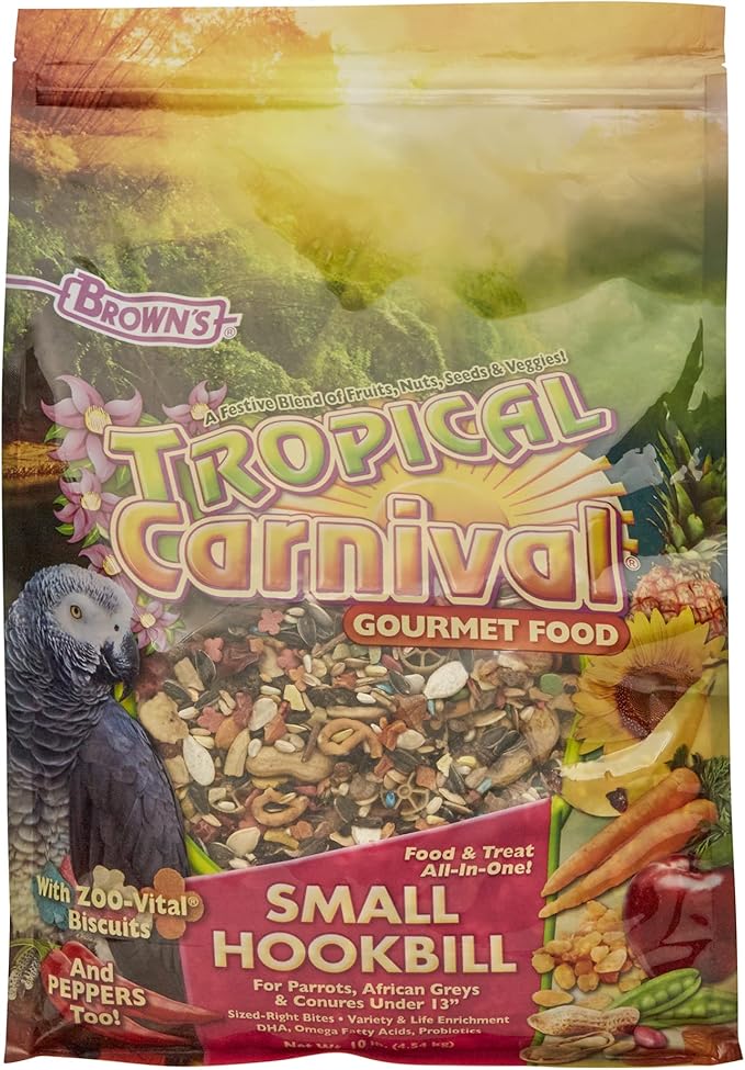 Small Hookbill Food – Gourmet Blend with Fruits, Nuts & Seeds, 10 Pounds, Omega 3 & Natural Preservatives, Supports Digestion