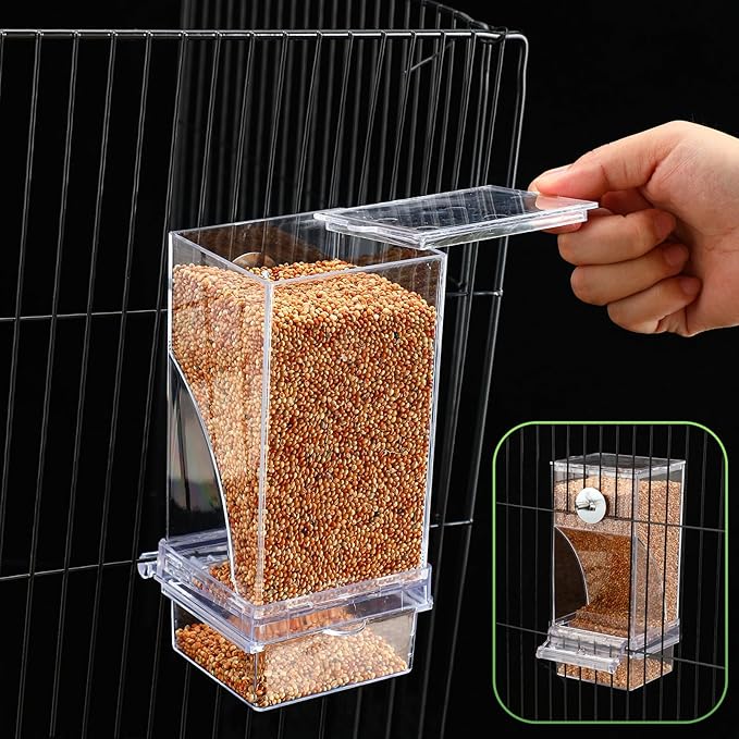 Yaomiao 4 Pcs No Mess Bird Feeders Automatic Parrot Water Dispenser Clear Quail Feeder and Watered Cage Accessories for Small and Medium Parrot Cockatiel Canary(Seed Feeder,Transparent)
