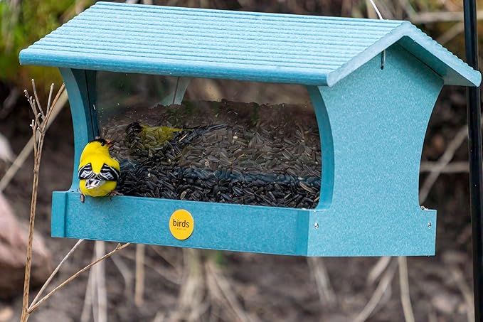 Birds Choice Hopper Bird Feeder Medium Recycled Plastic Hanging Bird Feeder 3 Pound Seed Capacity Made in USA - Lake Blue