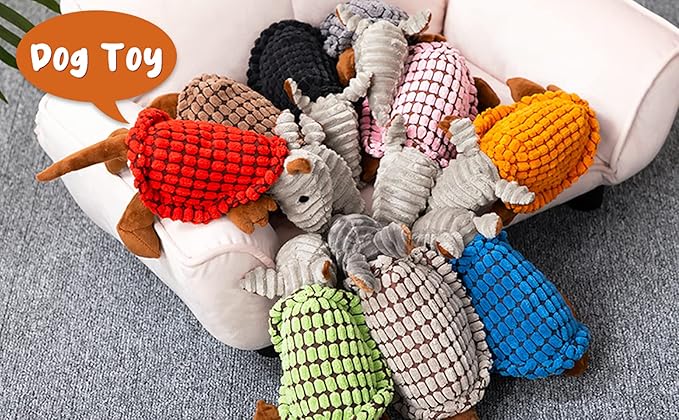 Hollypet Plush Dog Squeaky Toy Stuffed Armadillo Animal Pet Puppy Chew Toys with Clean Teeth for Small Medium Large All Breed Sizes Dogs, Pink, 8 in