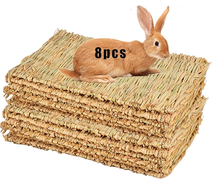 Grass Mat for Rabbit Bunny Chew Toys Woven Bed Mat for Guinea Pig Chinchilla Squirrel Hamster Cat Dog and Small Animal (8PCS Grass mat)