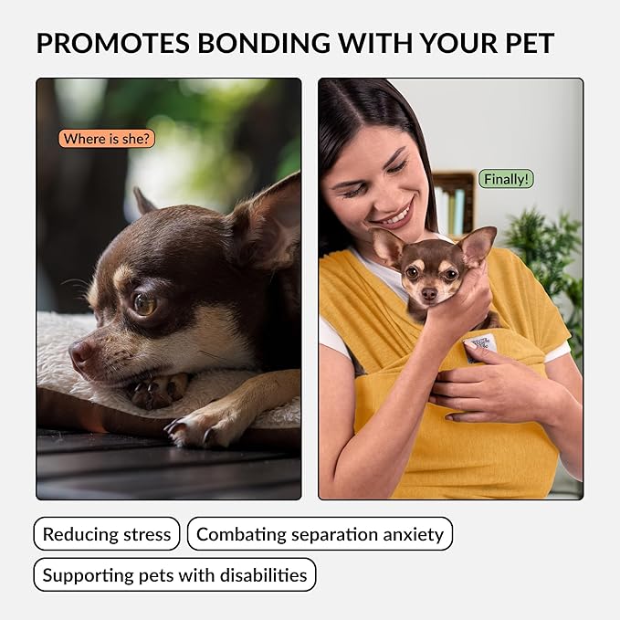 Dog Sling Carrier for Small Dogs - Anti-Anxiety Cat Sling, Puppy Pouch - Pet Sling in Gray Black Blue Green Pink Yellow (Yellow, Standard)