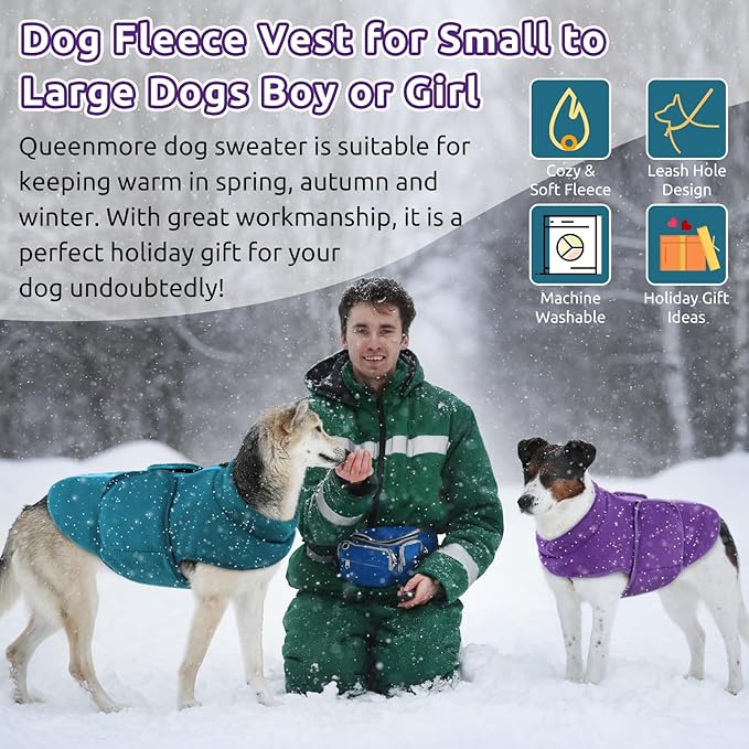 Queenmore XXL Dog Sweater, Soft Fleece Vest Pullover Dog Jacket with Leash Hole, Warm Winter Dog Clothes Cold Weather Doggy Dachshund Sweaters for Large Dogs Cats Boy or Girl (Lavender, XXL)