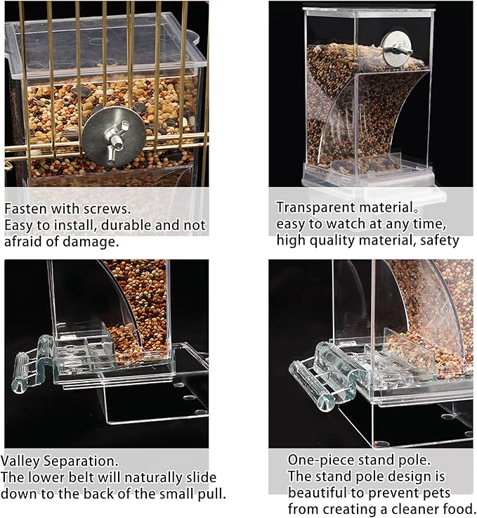 Automatic Bird Feeder, No Mess Acrylic Parrot Foraging Feeder, Transparent Bird Feeders Container Cage Accessories for Most Birds Parrot Canary Cockatoo(2 Pack)