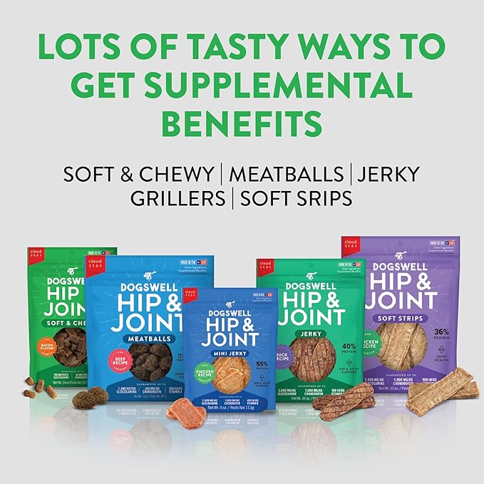 DOGSWELL Hip & Joint Soft & Chewy Dog Treats, Bacon, 14 oz. Bag