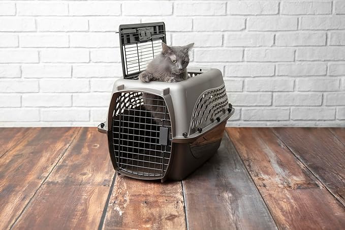 Petmate Dog Crates for Small Dogs & Cat Carriers, Two-Door Plastic Pet Kennel, Top & Front Loading, Made in USA, 24" For Pets Up To 15 lb, Pearl Tan