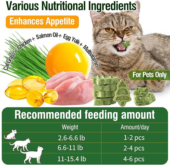 Cat Grass Teething Sticks, 100g/3.52oz Edible Freezed Drying Cat Grass Treats, Cats Snacks for Hairball Removal and Dental Care