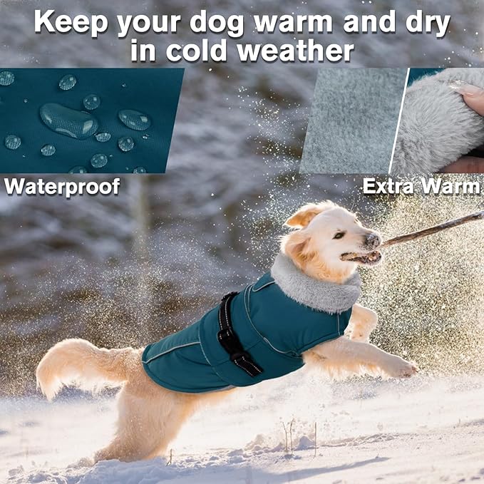 Lelepet Warm Dog Coat Reflective Fleece Vest Waterproof Dog Jacket with Adjustable Buckle Hook & Loop Windproof Cold Weather Coats for Small Medium Large Dogs, Dark Green, XXXL