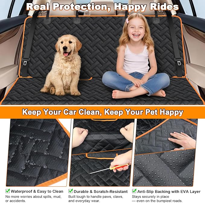 Dog Car Seat Cover for Back Seat, 600D Oxford Waterproof Bench Protector for Dogs Non-Slip Anti-Scratch Pet Rear Seat Cover Fits Cars SUVs Small Trucks