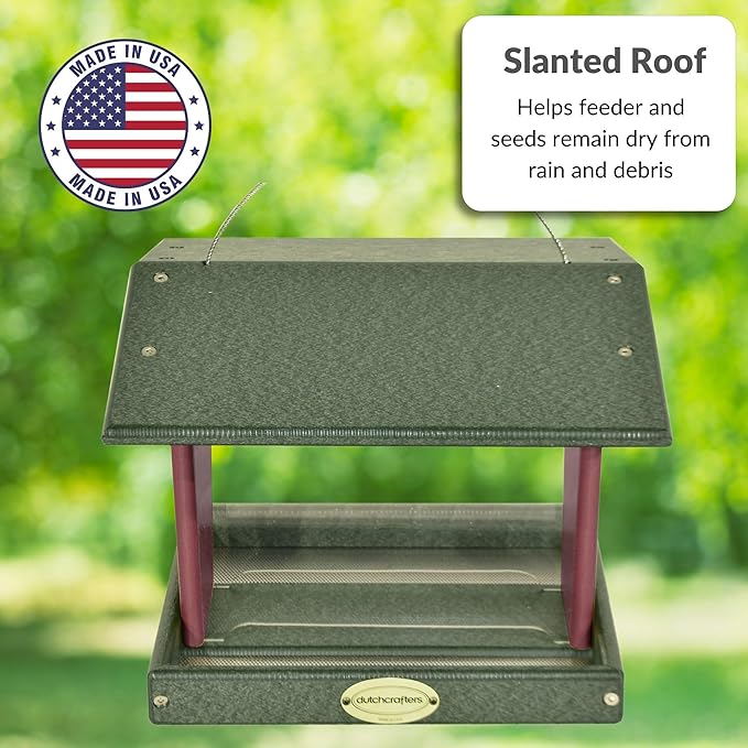 Plastic Hanging Hopper Bird Feeder, Large Bird Feeders for Outdoors, Suitable for Food, Seed, Mealworm (Large, Turf Green & Cherry Wood)