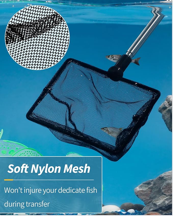 Pawfly Aquarium Fish Net with Extendable 9-24 Inch Long Handle for Betta Fish Tank Small Koi Pond and Pool