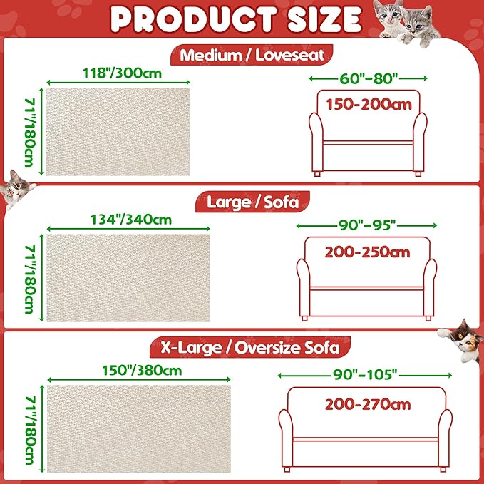 Cat Scratch Furniture Protector - Anti-Slip, Waterproof Sofa Cover to Keep Cats Off, Pet-Friendly Couch Protectors for 3 Cushion Couch, Khaki Anti-Scratch Couch Cover for Pets and Kids 150"X71"