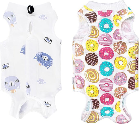 2 PCS Cat Recovery Suit Female Cat Onesie for Cats After Surgery Spay Abdominal Wounds, Kitten Surgery Recovery Suit Female Breathable E-Collar Alternative Kitten Onesie Anti Licking Medium