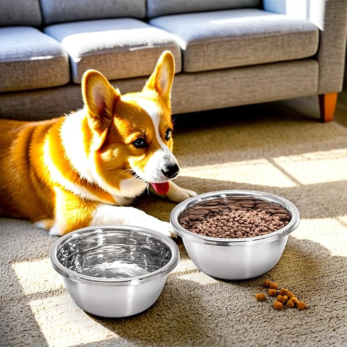 10 Pack 7 Cup Stainless Steel Dog and Cat Bowls, 8" Diameter Metal Dog Bowl, Durable Thickened Pet Replacement Bowls for Food and Water Dish, Small Medium Large Dogs, Dishwasher Safe