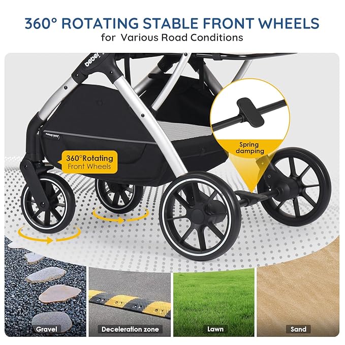 T5 Luxury Pet Stroller for Medium Dog Under 60lbs or 2 Small Dogs & Cats with 180 ̊Canopy, Sun Shades, Auto-Folding Stroller for Multiple Pets(Beige)