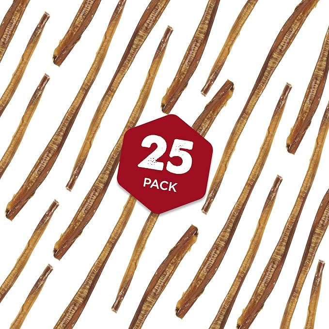Best Bully Sticks 12 Inch Bully Sticks for Dogs - 25 Count (Pack of 1) - Natural, Easily Digestible, 100% Grass-Fed, Grain and Rawhide Free