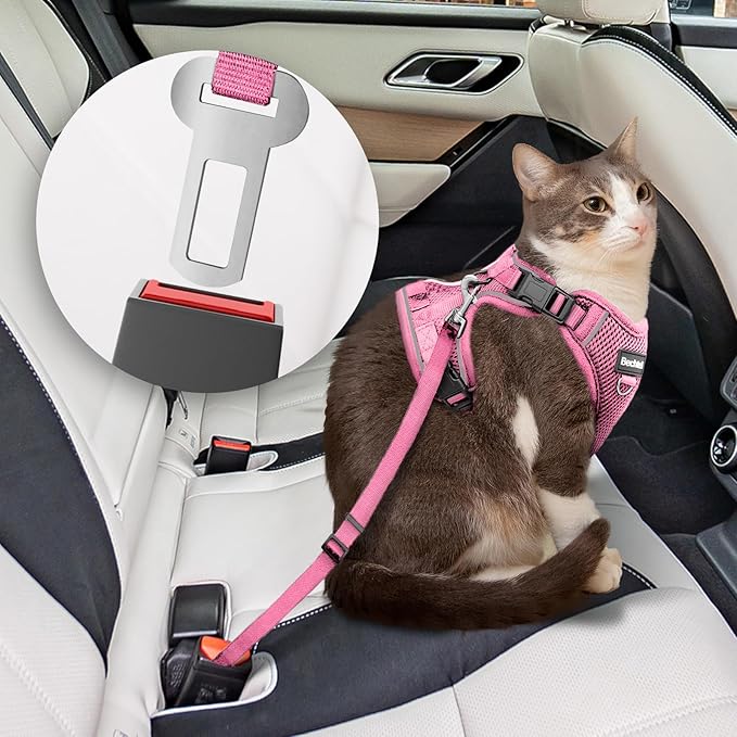 Cat Harness and Leash for Walking, The Upgrade Can be Adjusted in Four Directions and Breathable Cat Harness for Anti Escape That can be Fitted and Positioned, Reflective Strips Harness, Pink,S