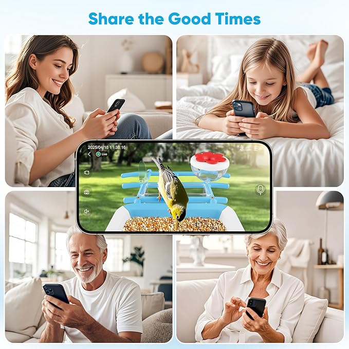 Bird Feeder with Camera, Smart Bird Feeder with Solar Panel, 2K HD Live View, AI Identify, Auto Capture, Instant Notifications, 2.4GHz, IP65 Waterproof, Ideal Gifts for Lover, Blue