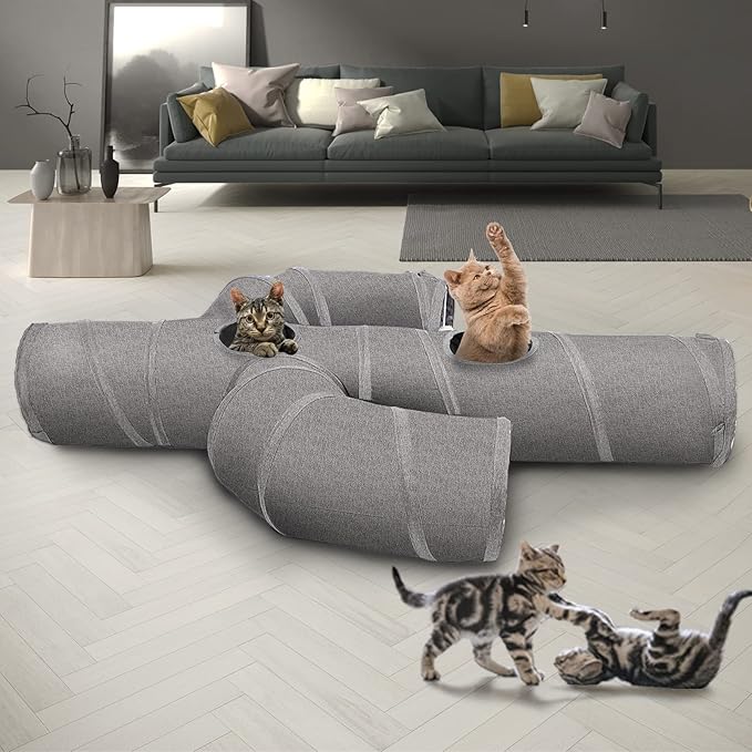 Ownpets Cat Tunnel Sturdy Oxford Fabric Cat Tunnel Toy, Cactus Shape Collapsible Cat Tunnels for Indoor Cats,Interactive Peek Hole Pet Tunnel Tube with Cat Wand Toy