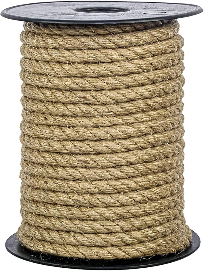 Premium Quality Natural Jute Rope 6 MM (1/4" 100 ft) Petroleum Smell Free, Multi Size, Natural, Biodegradable, Hemp Rope, Great for Crafting, Decoration, Camping, PET Friendly