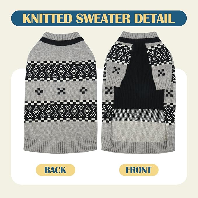 ROZKITCH Long Sleeve Dog Sweater for Large Dogs, Breathable Knit Sweatshirt with Fair Isle Pattern, Warm Winter Pet Clothes for Extra Large Dogs Easy to Wear Grey 5XL