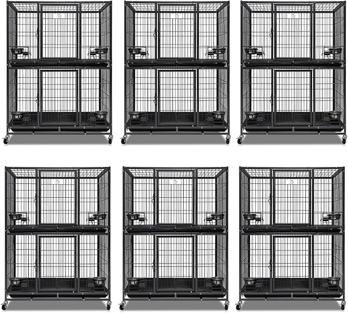 Homey Pet Two Tiers 37 Inch Dog Crate Cage Kennel with Feeding Door and Bowls, Lockable Wheels and Removable Tray, Escape Proof Metal Wire Heavy Duty Dog Crates for Medium/Small Sized Dogs (6 Pack)