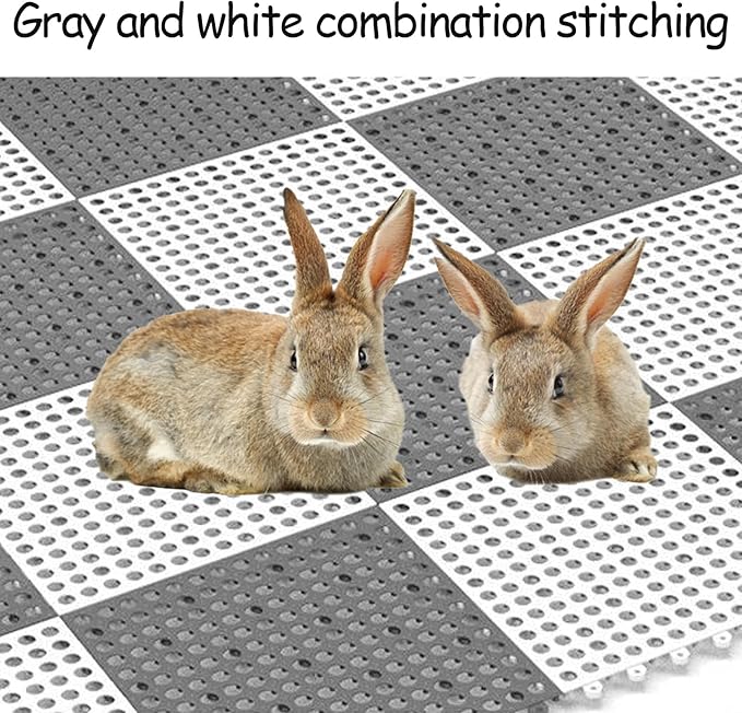 Rabbit Cage Mat for Feet-12 Pack Plastic Bunny Resting Mats 12x12 Washable Pet Foot Pad with Holes for Adult Guinea Pig Chinchilla Ferret Squirrel (6 Grey & 6 White)