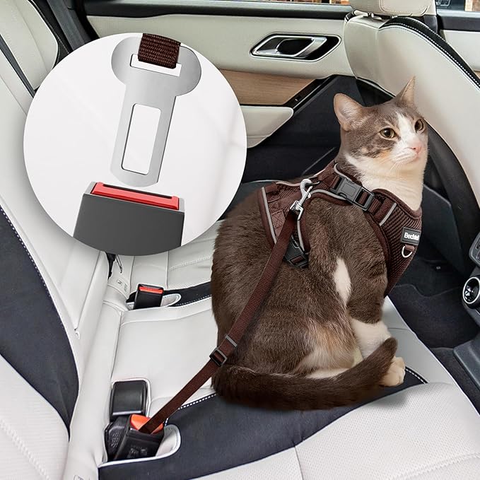 Cat Harness and Leash Set - Escape Proof Adjustable Cat Harness, Comfortable Soft Lightweight, Use Safe & Easy, Walking Travel Kitten Harness for Small Medium Large Cats, Brown, S(7-12lb)