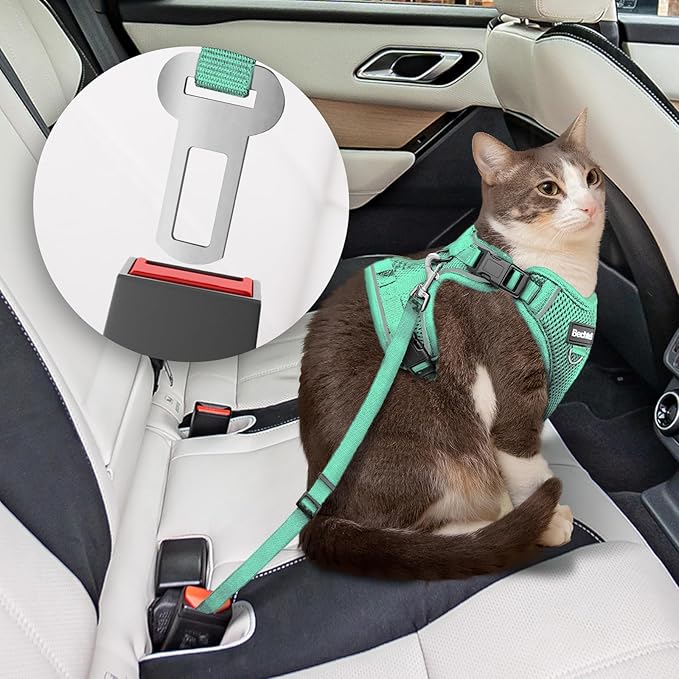 Cat Harness and Leash for Walking, The Upgrade Can be Adjusted in Four Directions and Breathable Cat Harness for Anti Escape That can be Fitted and Positioned, Reflective Strips Harness, Green,S