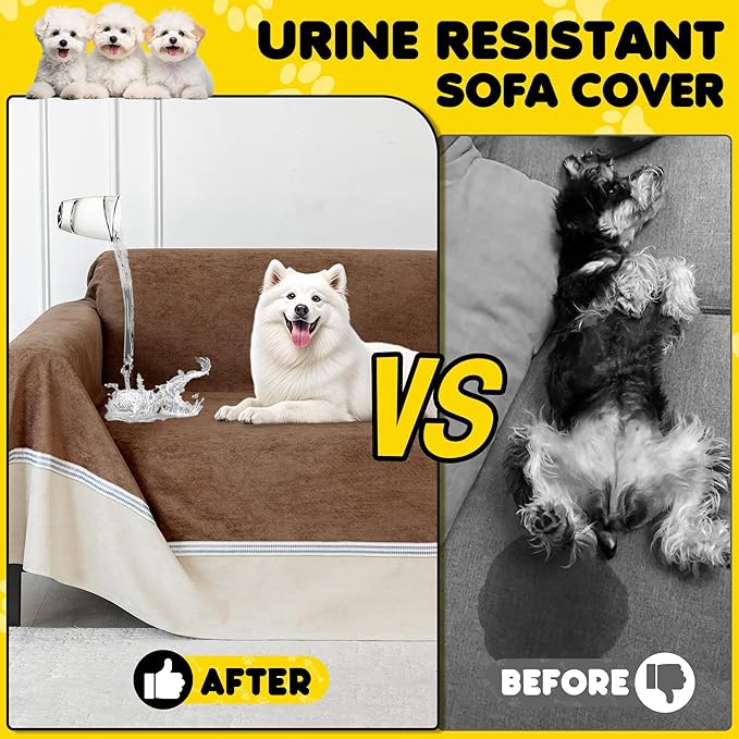 Loiion Cat Scratch Furniture Protector - Anti-Slip, Waterproof Sofa Cover to Keep Cats Off, Pet-Friendly Couch Protectors for 3 Cushion Couch, Anti-Scratch Couch Cover for Pets and Kids 150"X91"Brown