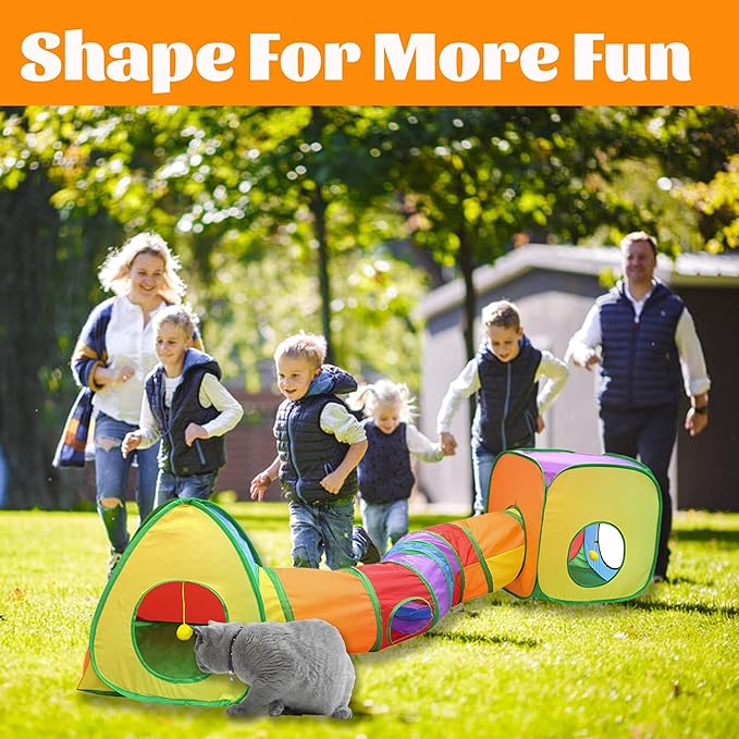 Cat Tunnels for Indoor Cats, Rabbit Tunnel,Pop Up Collapsible Crinkle Interactive Peek Hole, Cat Tube with Play Ball and Bell for Kitten, Puppy, Kitty, Rabbit - Set of 3