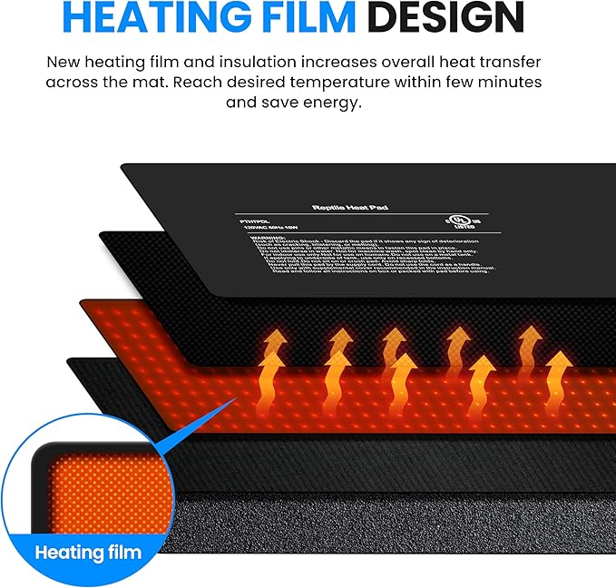 Simple Deluxe 8X12 Inch 16W Reptile Heating Pad Electric Indoor Under Tank Terrarium Heating Mat Waterproof for Turtles, Lizards, Frogs, and Other Reptiles