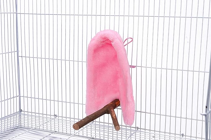 Comfort Corner Fleece Bird Blanket Parrot Cage Snuggle Hut Warm Bird Nest House Bed Hanging Hammock Toy for Parakeet Cockatiel Pigeon Small Animals Shelter Plush Bedding(Pink/S)