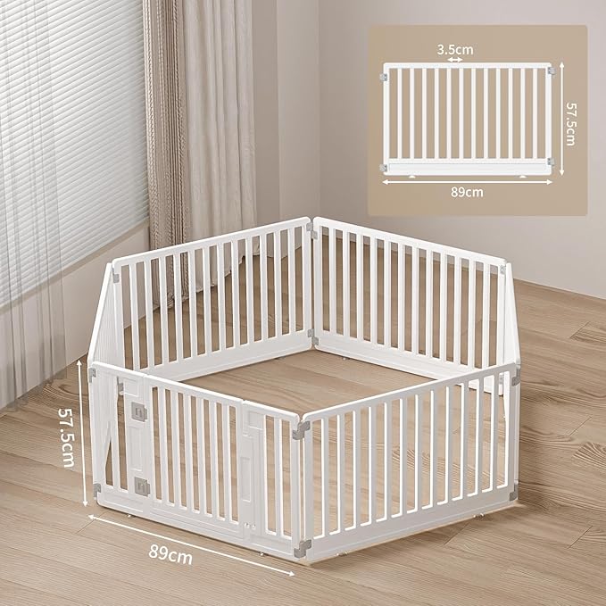 Pet Playpen Foldable Gate for Dogs Heavy Plastic Puppy Exercise Pen with Door Portable Indoor Outdoor Small Pets Fence Puppies Folding Cage 4 Panels Medium Animals House Supplies (PPW-WHITE06, White)