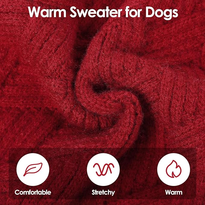 SUNFURA Dog Sweater, Christmas Sweaters for Large Dogs, Solid Color Dog Pullover for Fall Winter, Warm Sweatshirt Knit Turtleneck for Corgi, French Bulldog, Red L